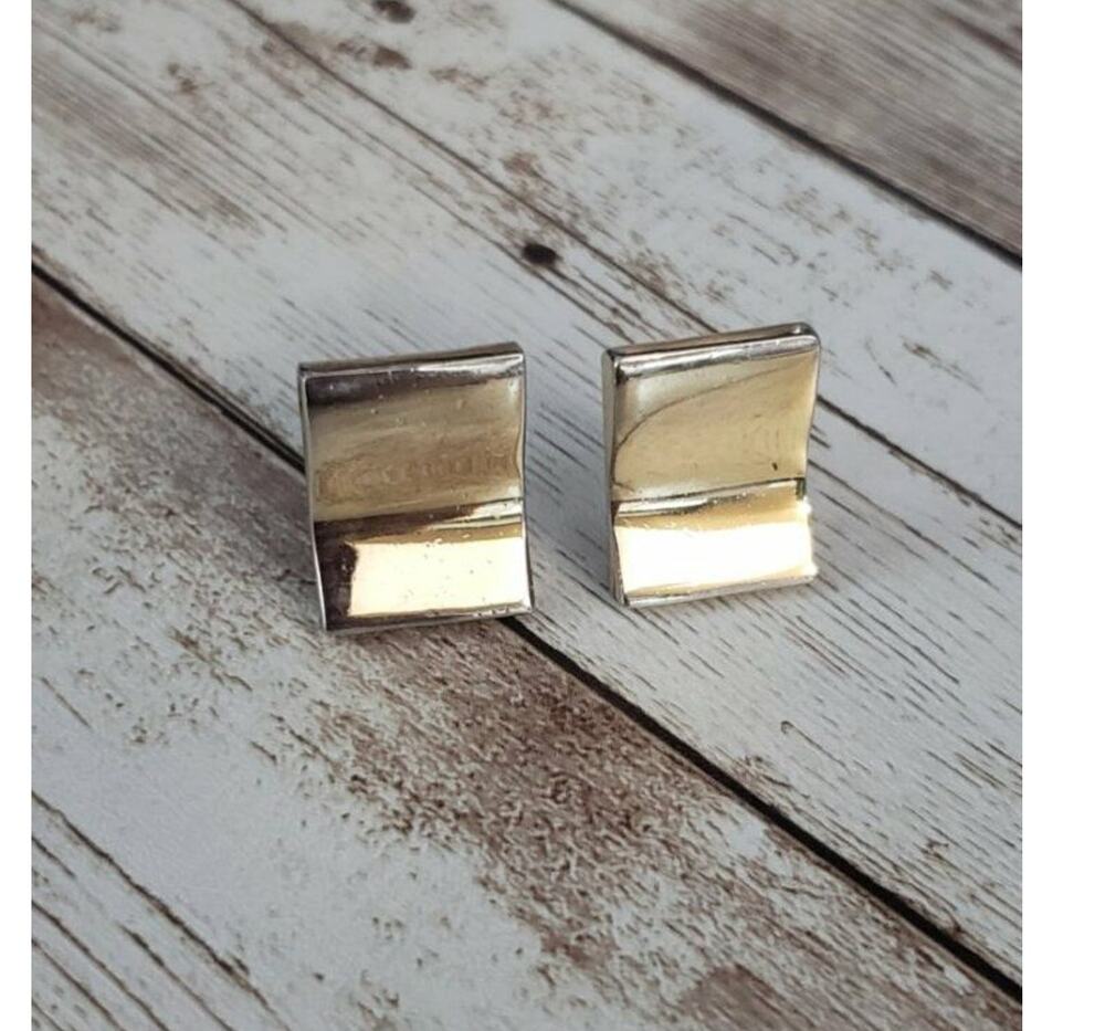 Vintage Clip On Earrings Wavy Gold Tone Rectangle
